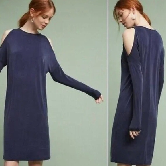 Anthropologie Eri + Ali Annalyn Cupro Midi Dress Blue NWT Small - Picture 2 of 8